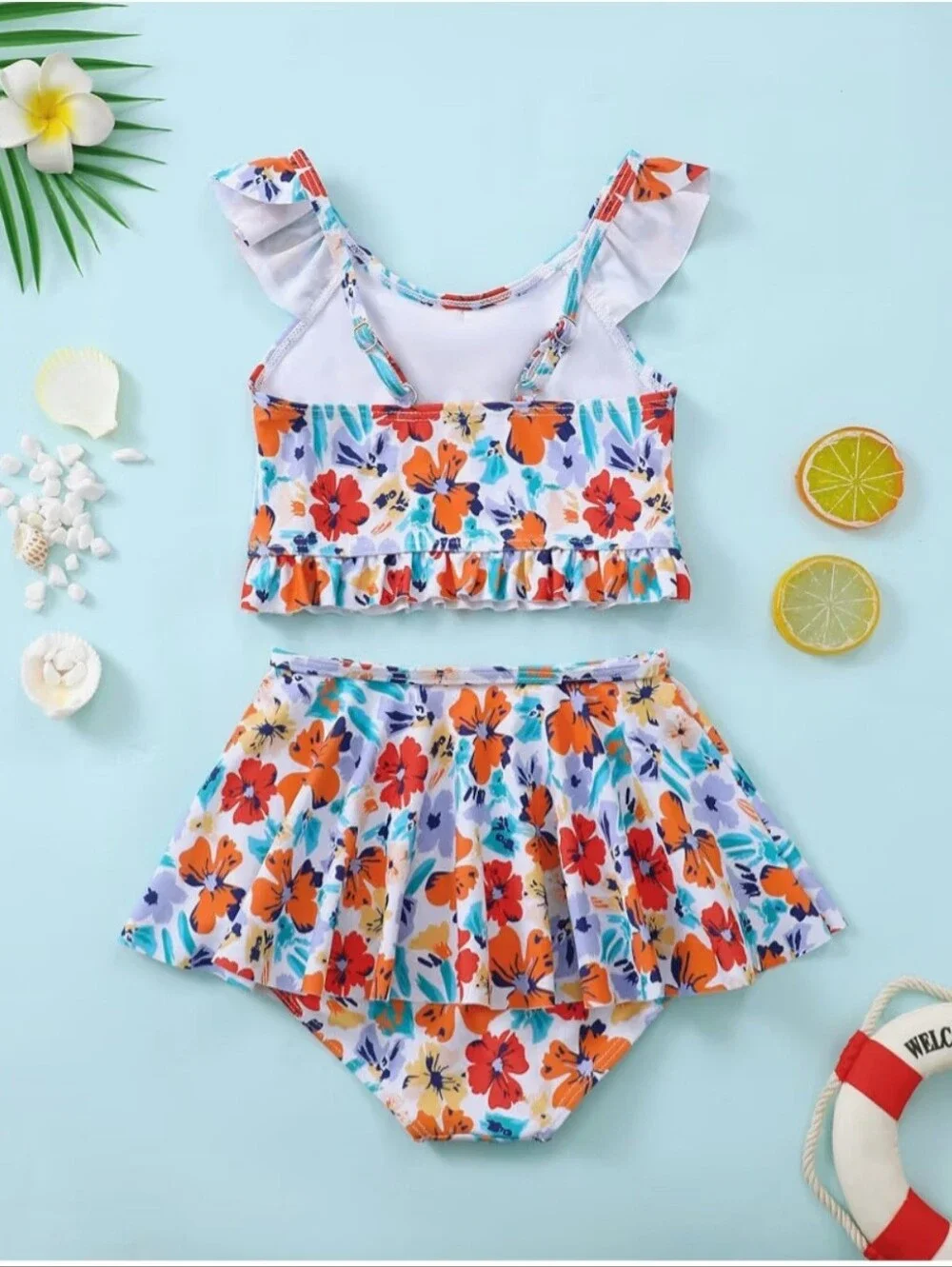 Girls Ruffled Floral Swimsuit